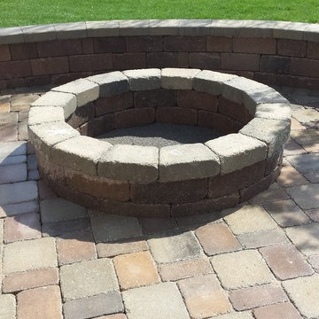 Patio with fire pit and seat wall