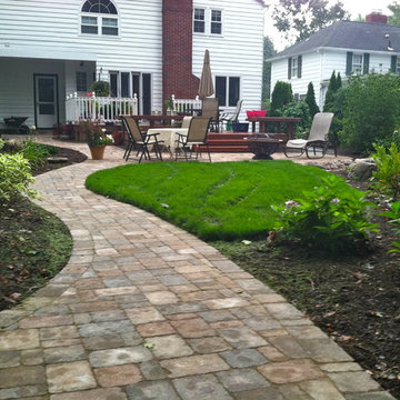 Paver Patio, Pondless Waterfall, LED Lighting, Rock Fountain Penfield NY