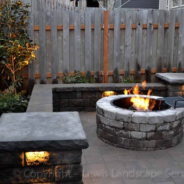 Paver Patio, Seat Wall, Fire Pit, Outdoor Lighting, Landscaping