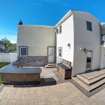 Paver Poolscapes with Waterfalls, Kitchen and Firepit - West Islip, NY 11795