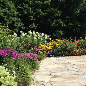 Perennials and annuals garden and stone patio.
