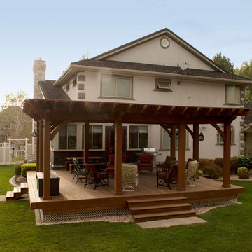 Pergola Covered Deck: Lattice Full Wrap Cantilever Roof