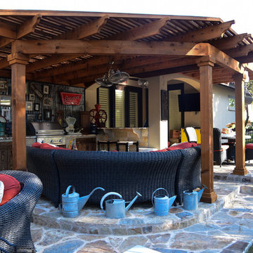 Pergola, Outdoor Kitchen, Fireplace, Flastone Patio