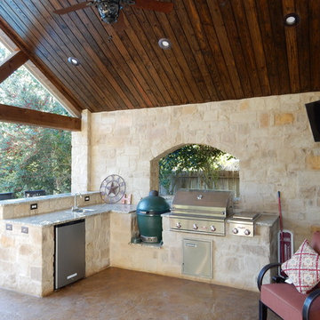 Pool & patio with covered area and outdoor kitchen