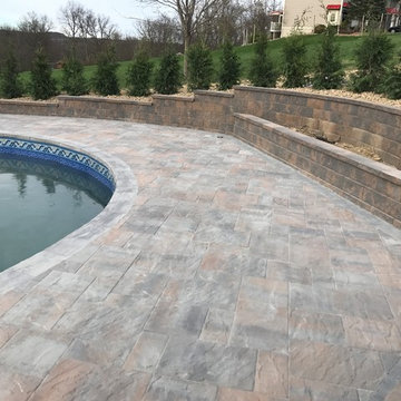 Pool coping, patio and  fire pit