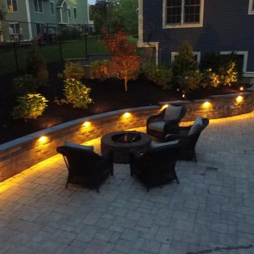 Pool Patio with Firepit, Retaining Walls, Landscape Lighting & Basketball Court