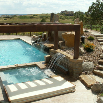 Pool, Spa, Waterfeature and Fireplace in Parker