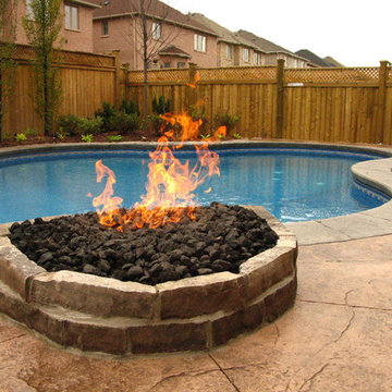 Pool with Patio Seating and Fire Pit