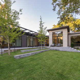 Idee per un patio o portico contemporaneo di medie dimensioni e dietro casa con lastre di cemento