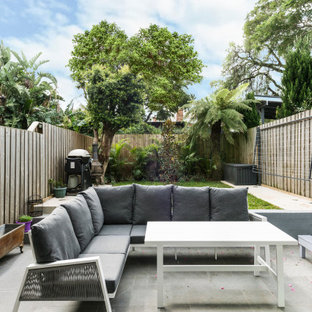 Photo of a small contemporary backyard patio in Sydney with concrete pavers and no cover.