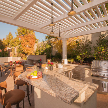 Custom Shade for Elegant Outdoor Cooking and Serving in Refined Relaxation