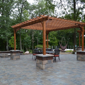 Richcliff patio, Quarrystone walls, firepit and kitchen
