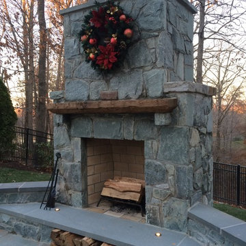 River Creek Fireplace, Outdoor Kitchen, Fire Pit, & Outdoor TV