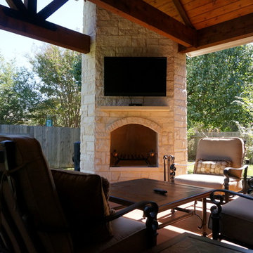 Round Rock, TX, Covered Patio with Cozy Corner Fireplace
