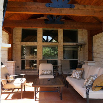 Round Rock, TX, Covered Patio with Cozy Corner Fireplace