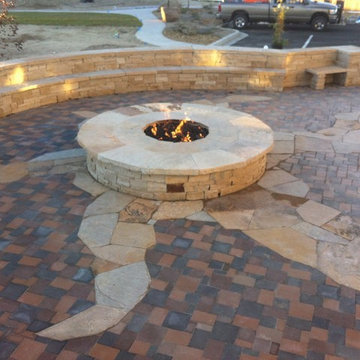 sandstone fire pit and bench