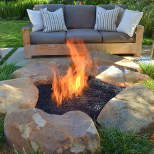 Trendy backyard patio photo in San Luis Obispo with a fire pit