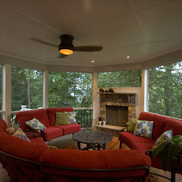 Screened Porch with a fireplace