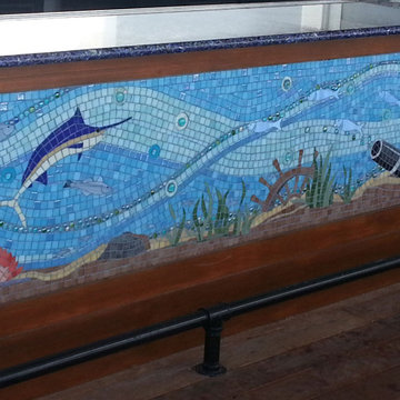 Seascape Glass Mosaic Mural bar front insert
