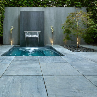 Esempio di un piccolo patio o portico design dietro casa con fontane, lastre di cemento e nessuna copertura