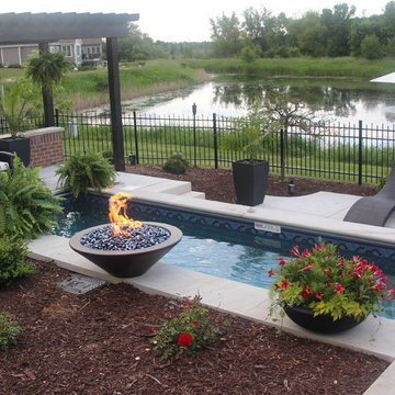Small Watershape and Entertaining Area- View from above raised wall