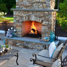 outdoor fireplace/kitchen/patio setup