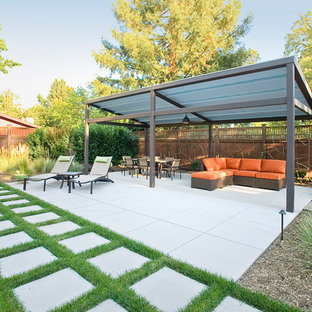 Example of a mid-sized trendy backyard concrete paver patio design in San Francisco