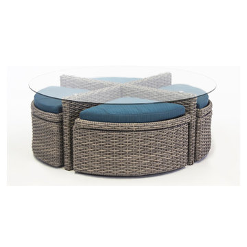 St Tropez Round Sushi Table with Ottomans in Stone