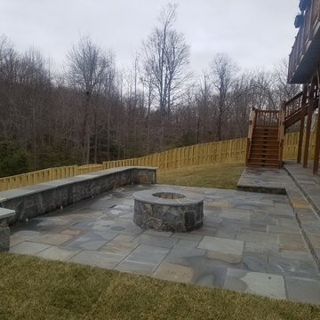 Stepped Flagstone Patio with Fire Pit and Seating Walls