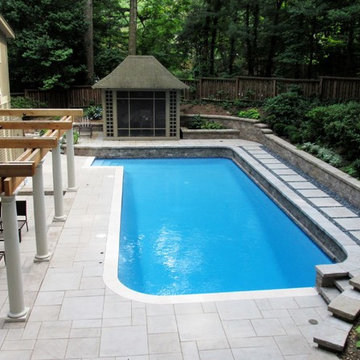 Stone Terraced Pool Deck, Patios, Fountains, Walls, Steps, Pergola, Before&After