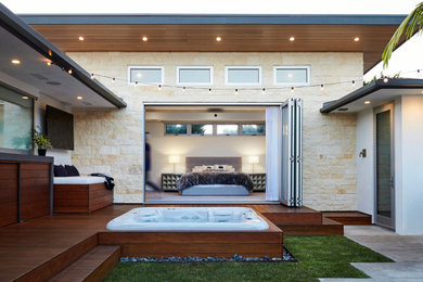 Patio - modern courtyard concrete paver patio idea in Orange County