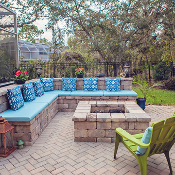 Sunbrella RAIN fire pit cushions and pillows add color pops to patio