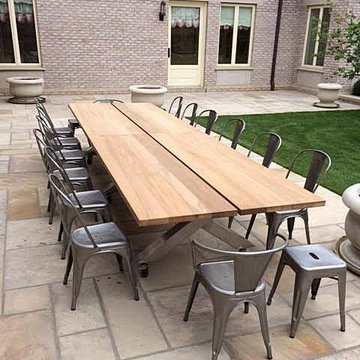 Teak and Stainless Steel Patio Table