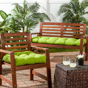 Teak Wood Chair and Loveseat with Bright Green Cushions