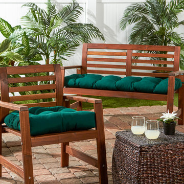 Teak Wood Chair and Loveseat with Deep Forest Green Cushions