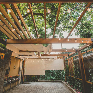 Ispirazione per un grande patio o portico tradizionale dietro casa con pavimentazioni in cemento e una pergola
