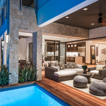 The Perfect Transitional Living Room Poolside
