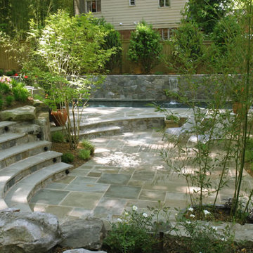 Tiered Flagstone Patio With Lap Pool