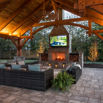 Timber Frame Outdoor Kitchen, Dining & Family Room