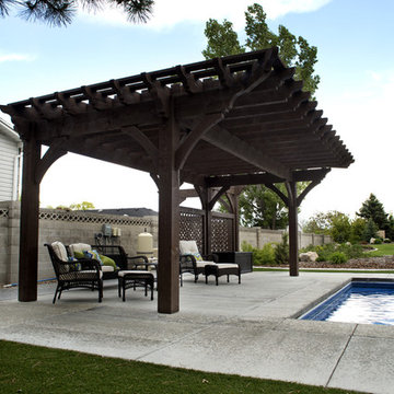 Timber Frame Poolside Pergola with Privacy Lattices & Arbor