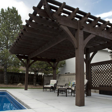 Timber Frame Poolside Pergola with Privacy Lattices & Arbor