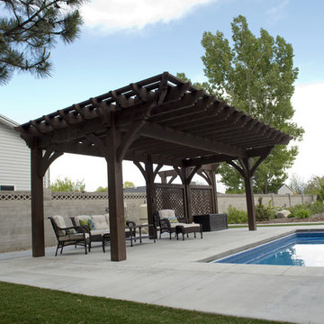 Timber Frame Poolside Pergola with Privacy Lattices & Arbor