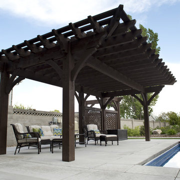 Timber Frame Poolside Pergola with Privacy Lattices & Arbor