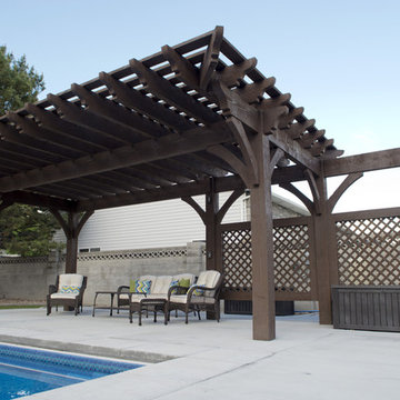 Timber Frame Poolside Pergola with Privacy Lattices & Arbor