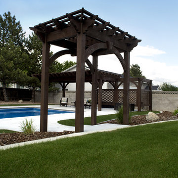 Timber Frame Poolside Pergola with Privacy Lattices & Arbor