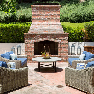 Traditional Brick Patio, Garden and Fireplace