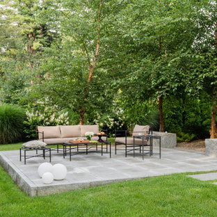 Inspiration for a transitional backyard stone patio remodel in Boston
