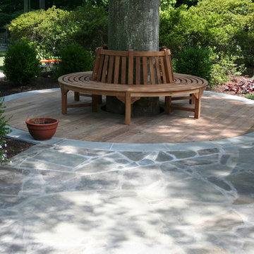 Tree Bench with Wood and Flagstone Patio