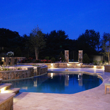Tumbled Travertine Pool Deck, Step Treads and Pool Coping