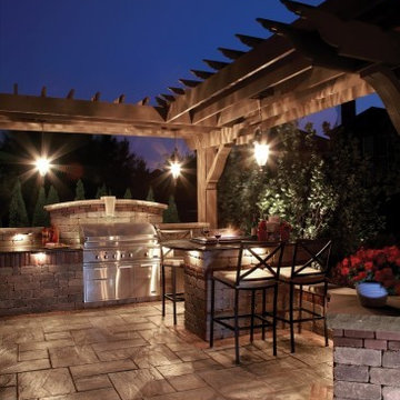 Unilock Rivenstone patio with Brussels Dimensional BBQ grill island